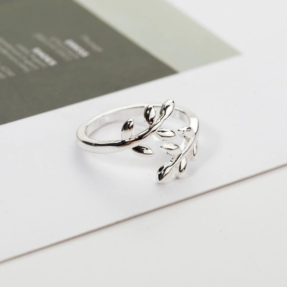 🍒 PEACE Dainty Olive Leaf 🍃 Open Ring - Last One! - Picture 2 of 4